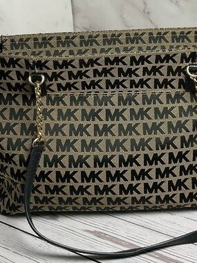 Michael Kors Black & Beige MK Logo Shoulder Bag